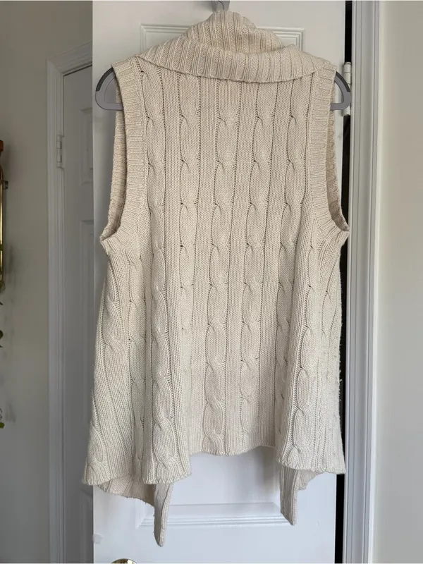 Ralph Lauren Vintage 100% Tussah Silk Cable Knit Cardigan Vest Sleeveless Medium - Image 4