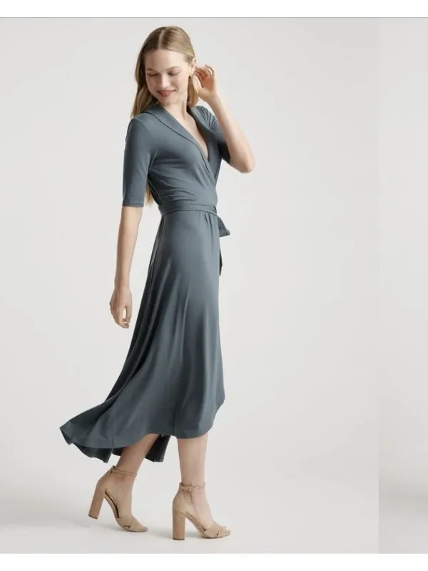 Quince Tencel Jersey Midi Wrap Dress Dark Olive Green Size L - Image 3