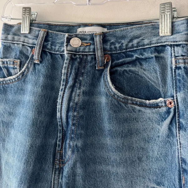 Zara Baggy‎ Wide Leg Distressed Jeans Size 0 - Image 3