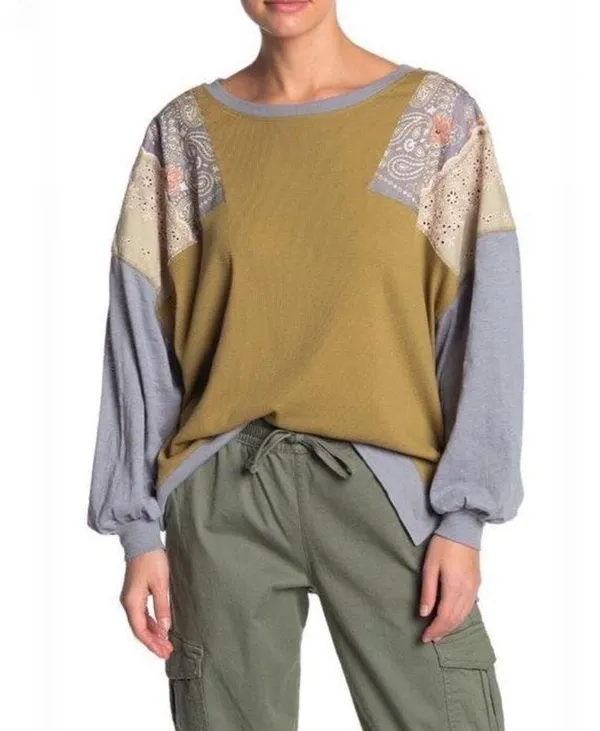 Free People Feelin it Patch Army Green Top M - Image 6