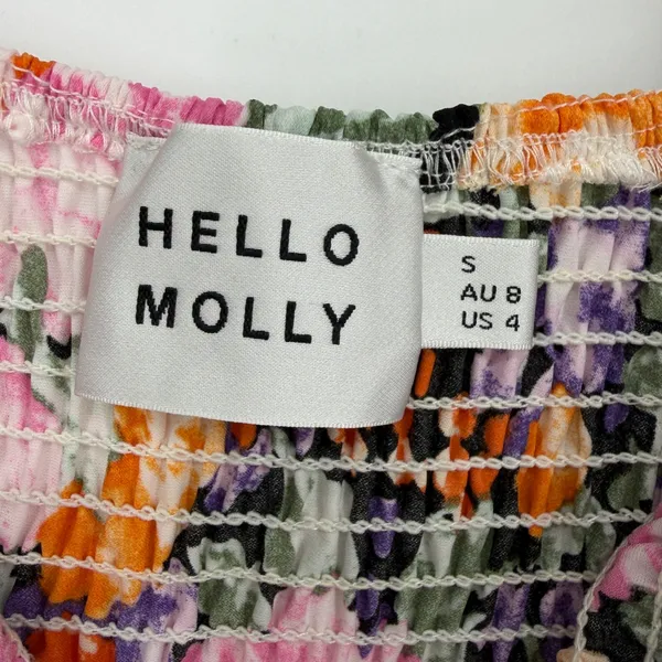 Hello Molly Floral Smocked‎ Bodycon Dress Womens Size 4 Small Puff Sleeve Ruffle - Image 4