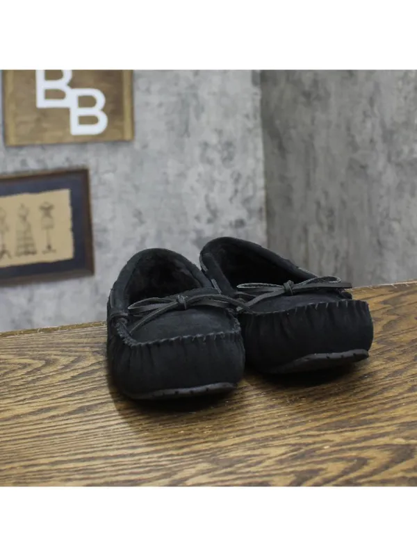 NEW Auden Women's Suede Faux Fur Lined Slippers Black 7M - Image 3