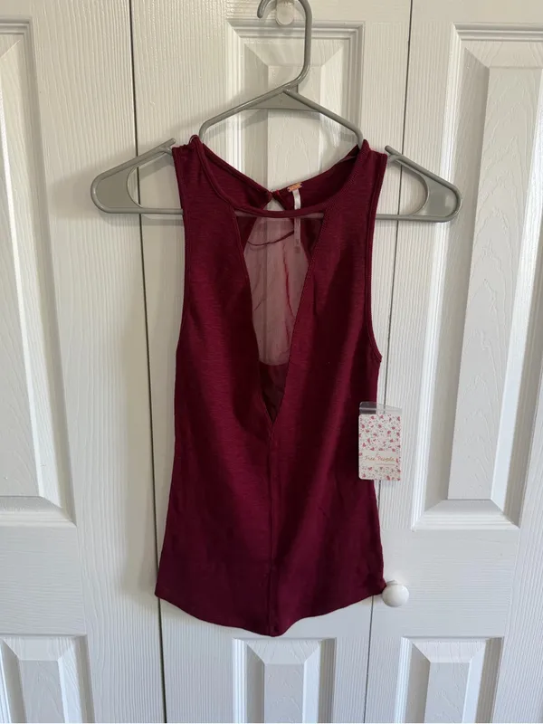 Free People Garnet Ribbed Mesh Paneled Tank Wine Extra Small NWT - Image 3