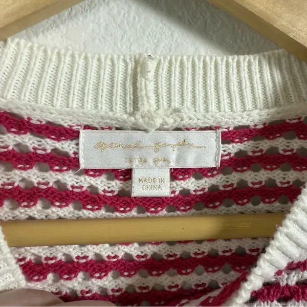 Spiritual Gangster Women’s Chunky Knit Striped Crewneck Sweater Pink/White XS - Image 10