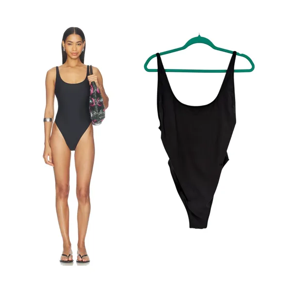 SKIMS Signature Swim Scoop Neck One Piece Swimsuit Onyx Black Size XL NWT - Image 2