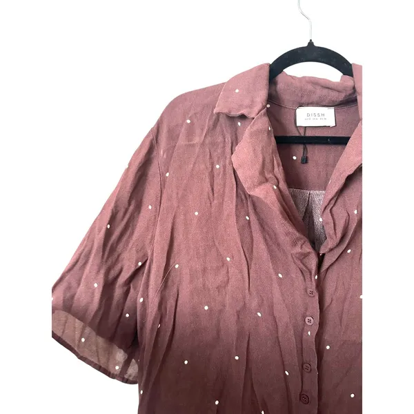 DISSH Melrose Dotted Button Down Blouse Sz‎ 6 Purple - Image 4