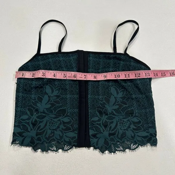 Aerie Lace Crop Top Small Green Sheer Floral Longline Top - Image 8