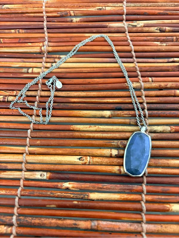 LOFT Silver-Tone Necklace with Faceted Blue Pendant 31.5” - Image 3