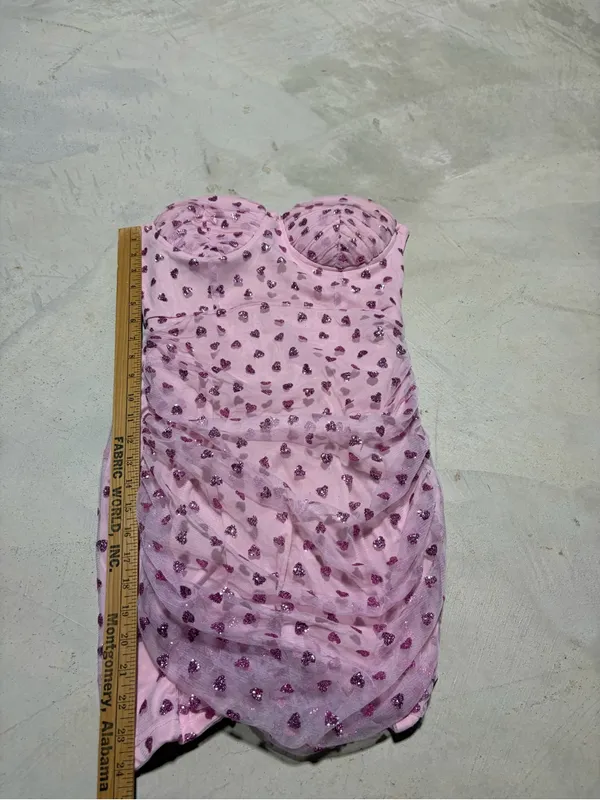 Superdown Strapless Pink Sequin Heart Ruched Mini Dress small - Image 2