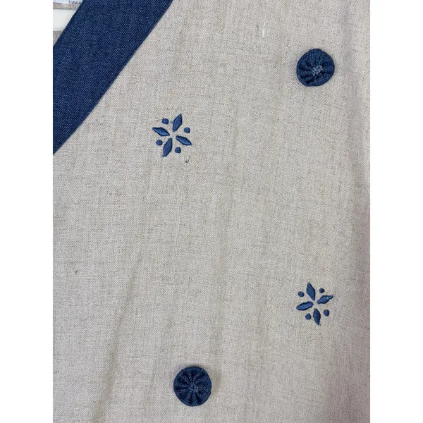 BellePointe Vest Beige Blue Embroidered Basket Floral Linen Blend 3X - Image 6