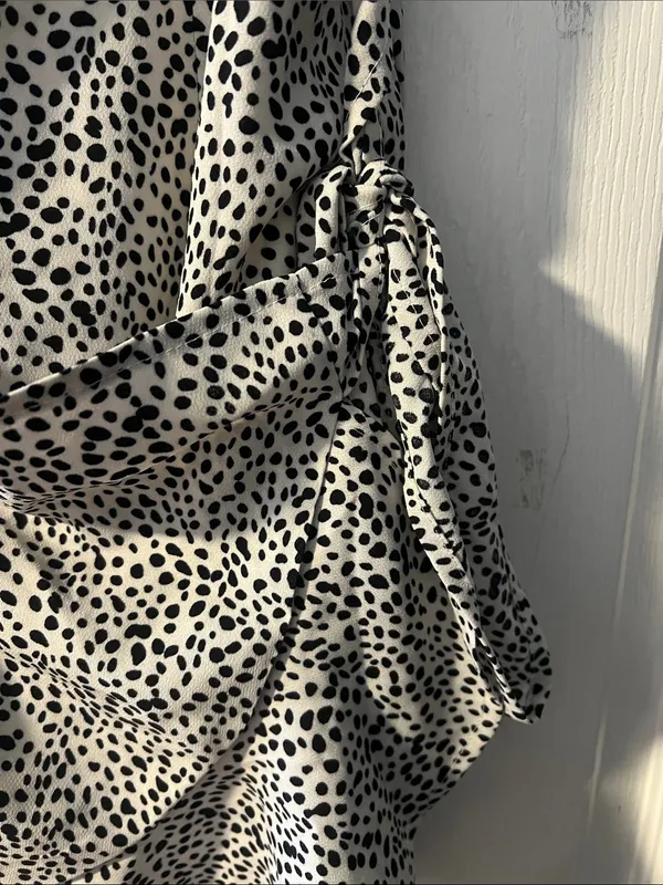 Black and White Spotted Cowl Mini Dress - Image 2