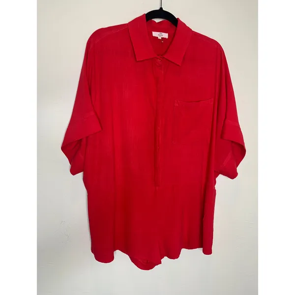 Entro Red Romper Sz Large Boho Casual Loungewear Linen Blend - Image 5