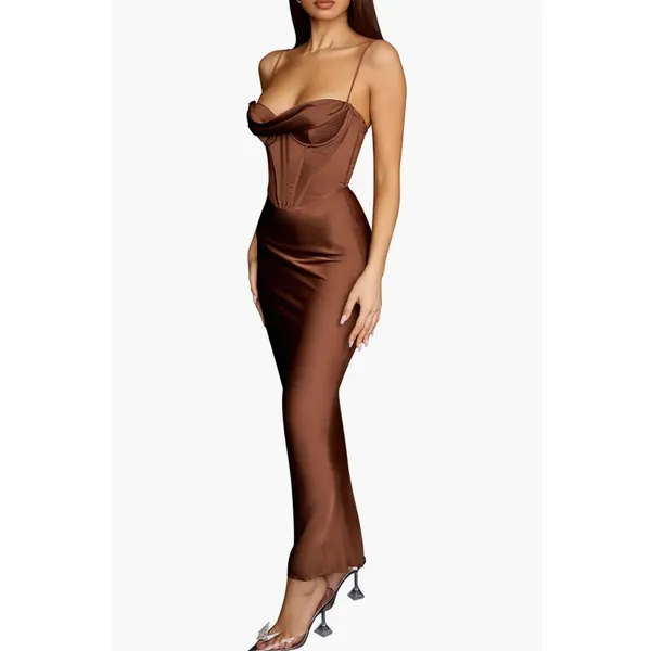 New!‎ House of CB Charmaine Corset Maxi Dress Brown Sz Large+ Cup $285 - Image 3