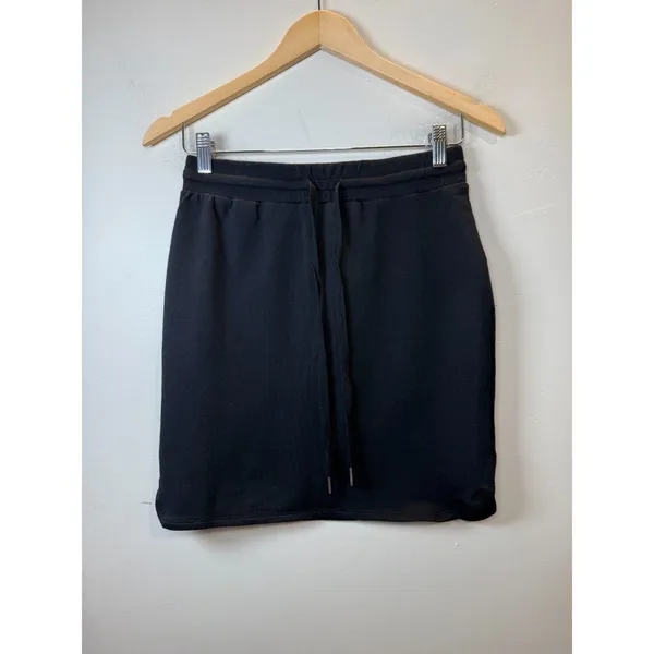 Daily Ritual Terry Cotton and Modal Drawstring Skirt Womens XS Black Mini Casual - Image 4