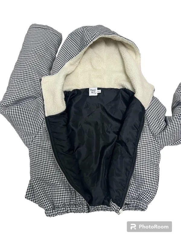 The Keir Puffer Jacket Black and White with Hood Size M/L - Image 9
