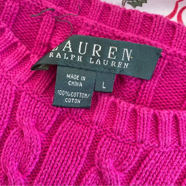 Ralph Lauren Vintage 90s Cable Knit Sweater in Pink - Image 2