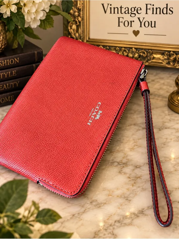 Coach Red Leather Wristlet with Logo - Image 3
