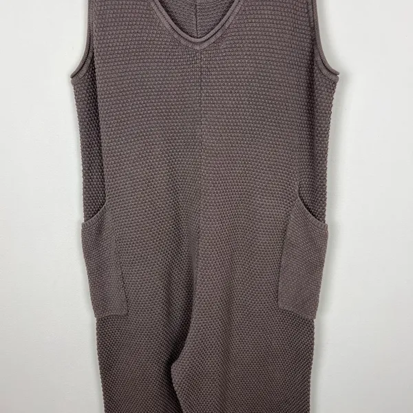 Free People‎ Beach Hailee Sweater Jumper Overalls Large Taupe FP Knit Pockets L - Image 9