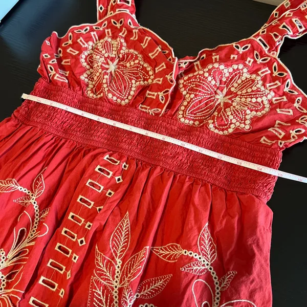 Rails Fawn Terracotta Embroidered Eyelet Midi Dress Red Orange Cotton Large - Image 12