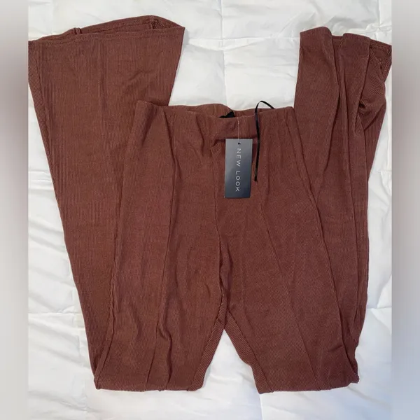 NWT ASOS New Look ribbed split front flare pants in brown - Image 6