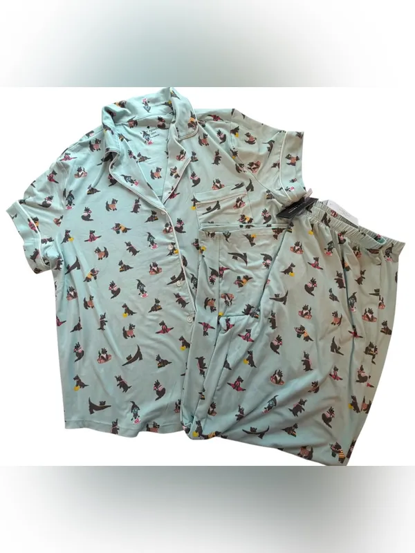 Kate Spade Large Scottie Dog Pajama Set Blue Short Sleeve Lounge Sleepwear NWT - Image 3