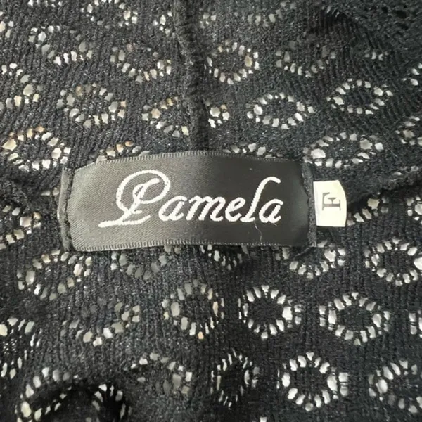Pamela Black Crochet Lace Hooded Open Front Cardigan Geometric Knit OS - Image 5