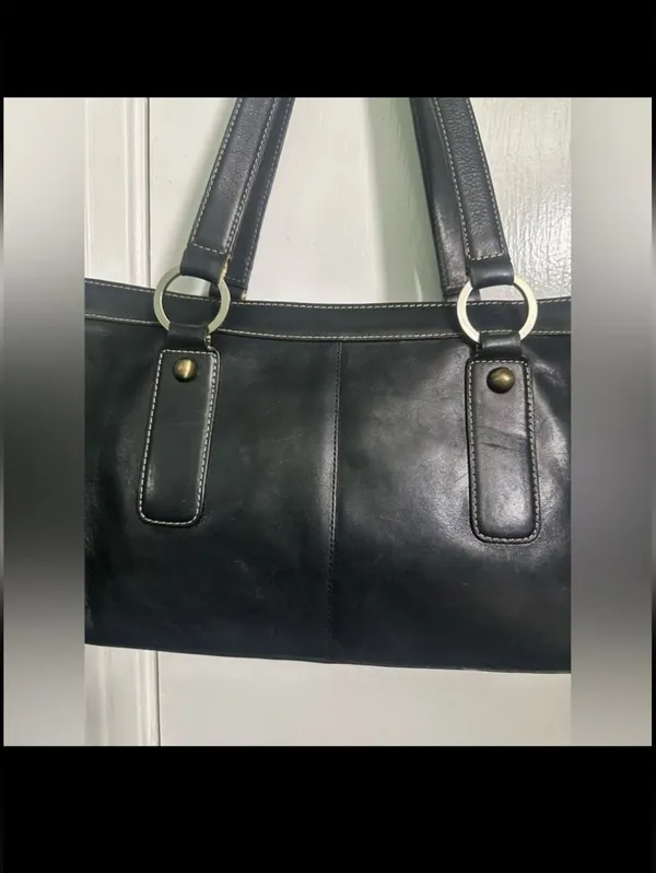Flaw Vintage NORDSTROM Black Leather EAST WEST Bag Purse Handbag Satchel - Image 4
