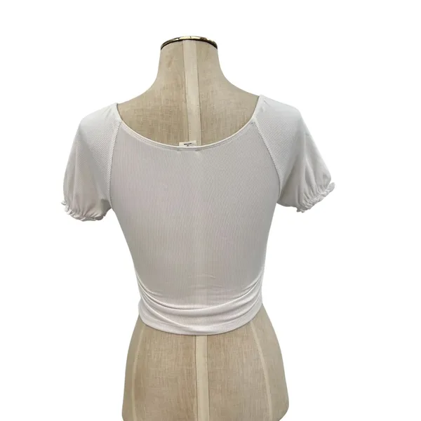 Aritzia Wilfred Free‎ Fortune Top Corset Puff Sleeve Ribbed White Size XS - Image 5