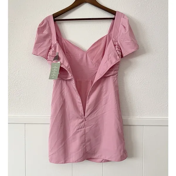 H&M Pink Ruched Puff Sleeve Mini Dress S Cottagecore Coquette Romantic - Image 5