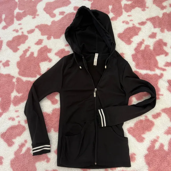 Y2K Black Fitted Zip Up Hoodie Athletic Jacket Sporty Slim Fit Athleisure Gym Girl Coquette Streetwear XS S - Image 2