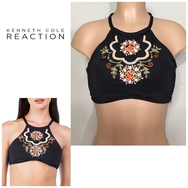 Kenneth Cole black embellished bikini top. NWT - Image 2