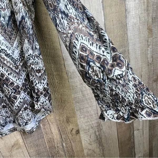 Unbranded Xxl Tribal Print Notched V-Neck Top w/Long Puff Sleeve & Shirr… - Image 3