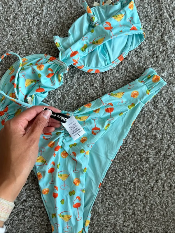Dippin' Daisy's Aqua Cocktail Print Bikini Size Large Coastal Vacation Spritz - Image 4