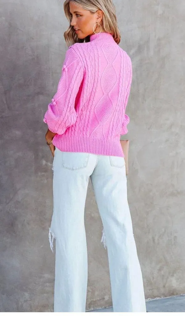 VICI NEW -CHANTEL CABLE KNIT PULLOVER SWEATER - PINK - Image 8