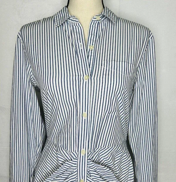 Gap Button-Down Shirt Dress Long-Sleeve Striped Gathered Waist Cotton Sz M - Image 2