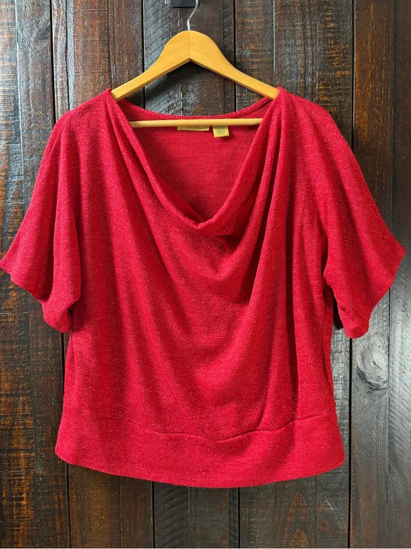 Valerie Stevens Red Sparkle Drape Neck Women's Top XL - Image 2
