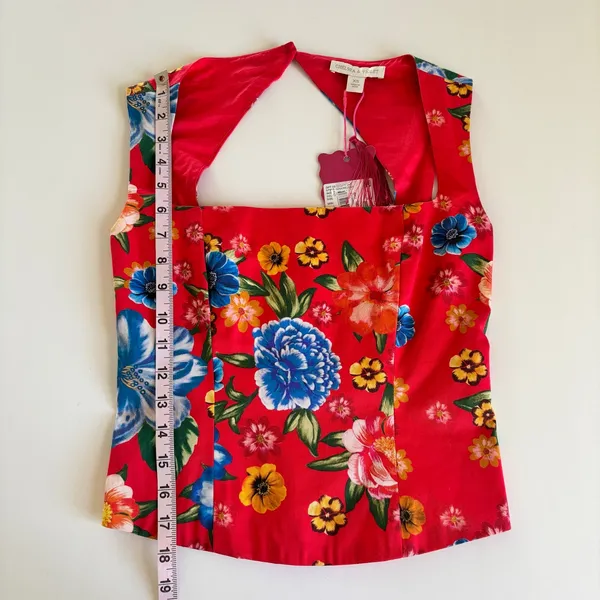 Chelsea & Violet Red Square Neckline Floral Print Sleeveless Blouse Women’s XS - Image 4