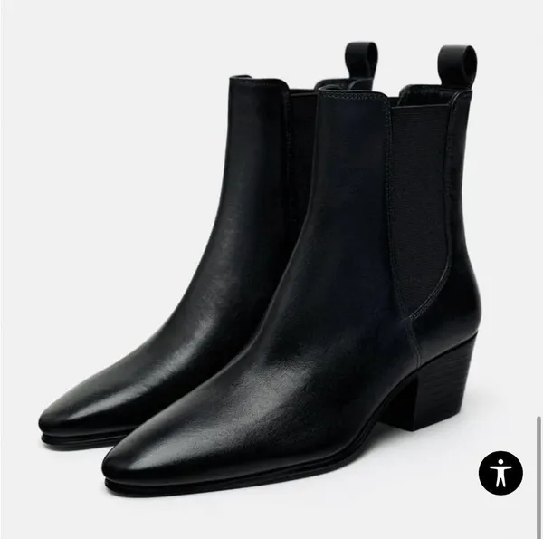 Zara HEELED LEATHER ANKLE BOOTS size 38 - Image 5