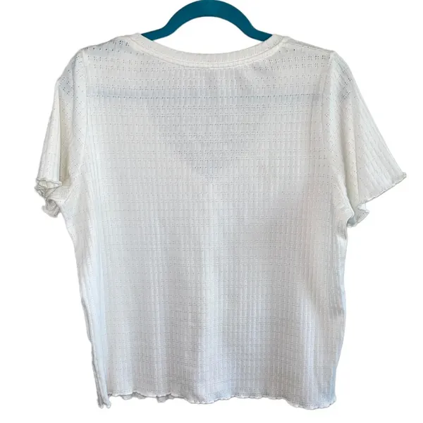 Pimkie Collection White Pointelle Henley Top Women's M Short Sleeve Button Front - Image 2