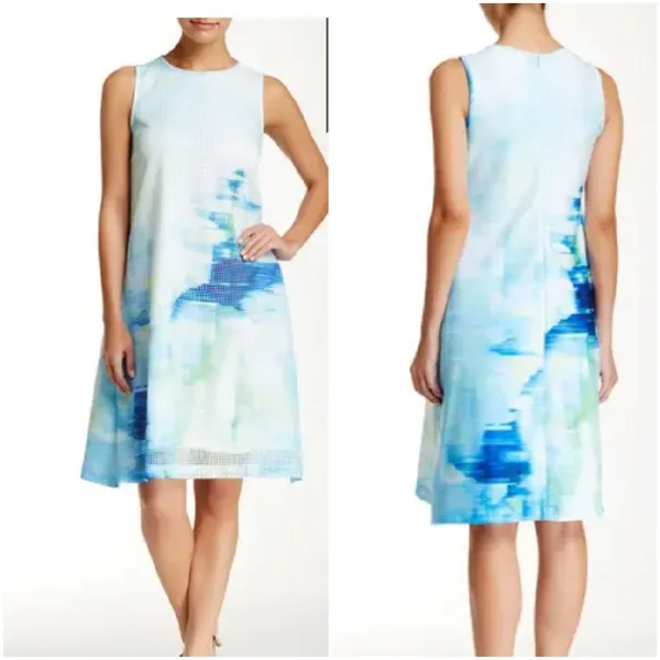 Julia Jordan sleeveless blue abstract mesh shift dress sz 6 - Image 2