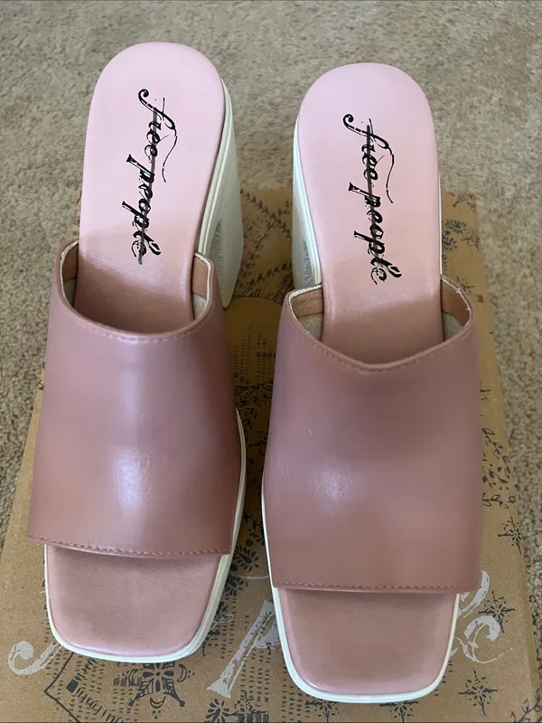 Free People Zoe Blush Pink Platform Mule Heels - Image 2
