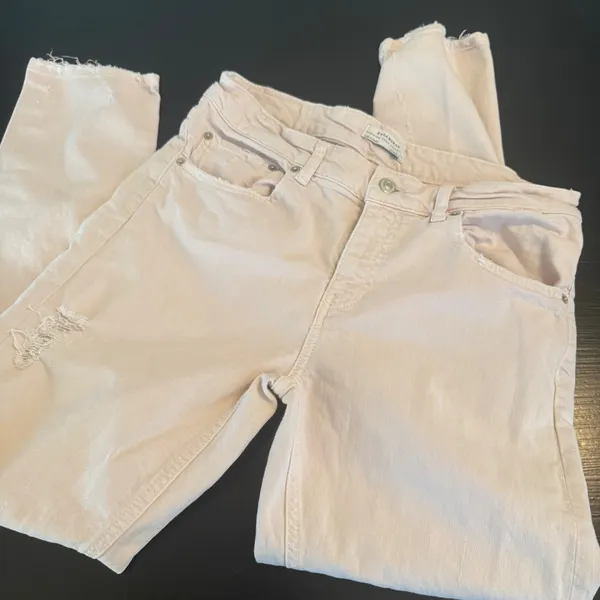 Zara Woman Premium Denim Distressed Slim‎ Jeans Blush Pink Raw Hem USA 6 EUR 38 - Image 6