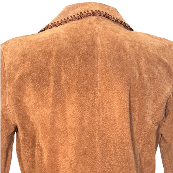 Vintage Brown Suede Tie Front Jacket Boho Western Patchwork Y2K Festival Hippie - Image 4