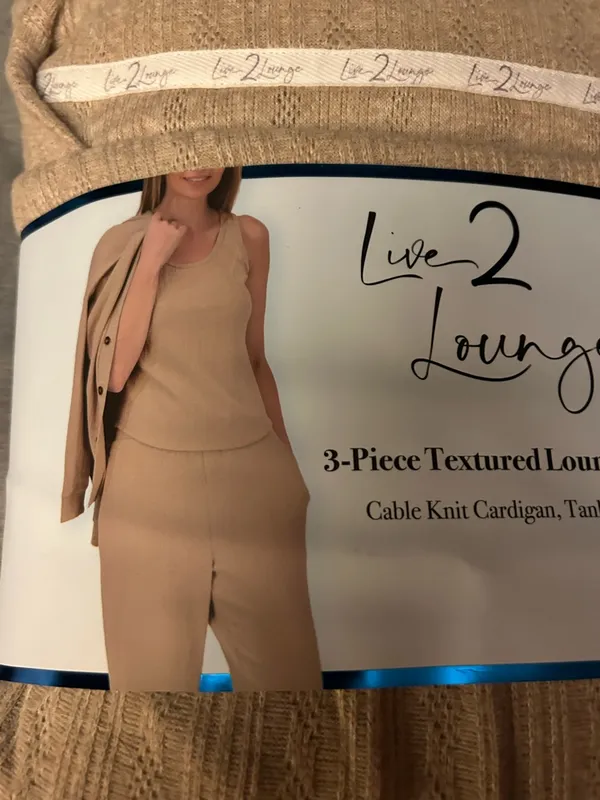 Live 2 Lounge 3-Piece Cable Knit Textured Lounge Set, Tan, Size XXL. NWT - Image 2