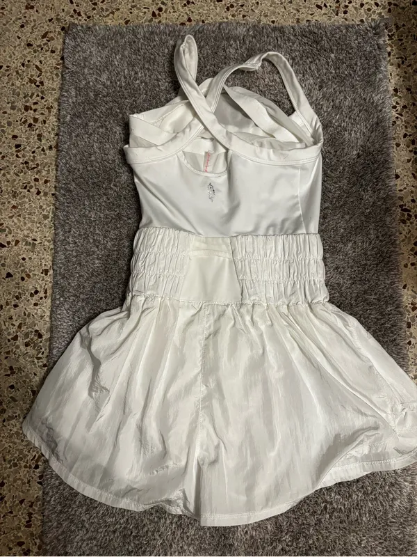 FREE PEOPLE FP Movement Prima Shortsie Romper Jumpsuit White Tiered Small - Image 7