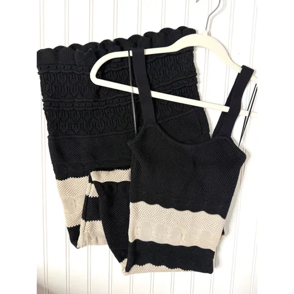 Evereve Correy Black Cream Striped Knit Maxi Dress Scoop Neck Sleeveless XS - Image 3