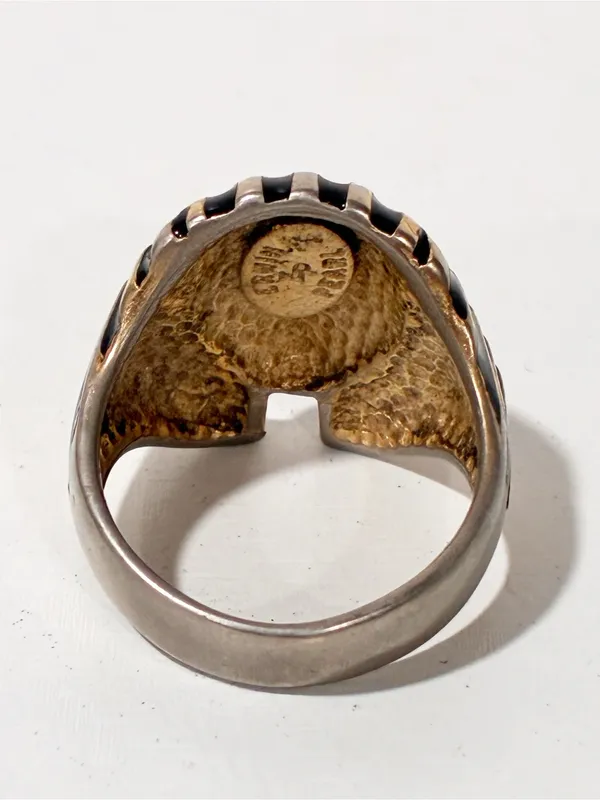 Vintage Erwin Pearl Egyptian Revival King Tut Fashion Ring Gold Tone Size 8.5 - Image 2