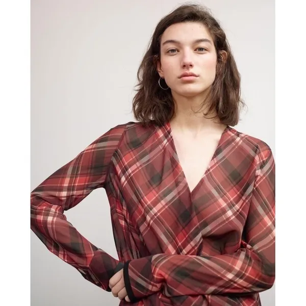 RAG & BONE Silk Victor Plaid Surplice Top Blouse Shirt Drapey High Low‎ Medium - Image 5