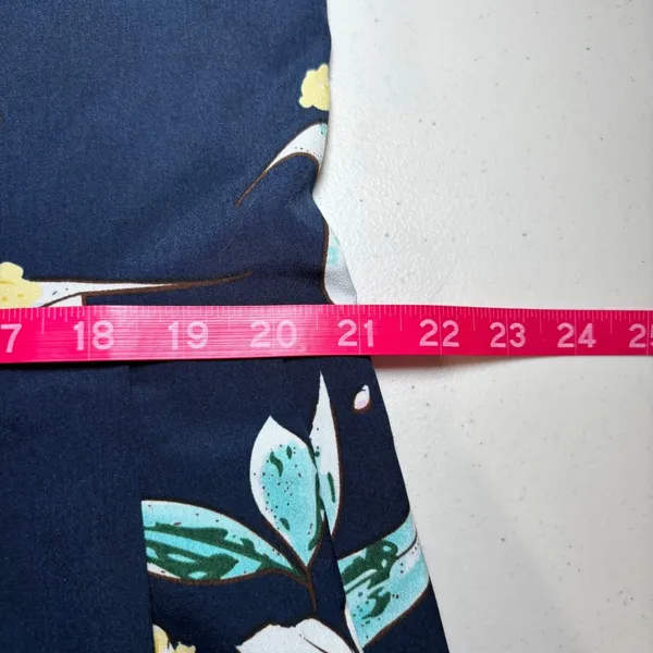 FRNCH Navy Blue Floral Spaghetti Strap Dress‎ Large Lined Pleated Shift - Image 7