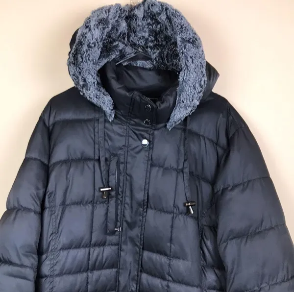 Nautica Women’s Black Puffer Faux Fur Hood Zipper Button-Up Fall Winter Jacket - Image 2
